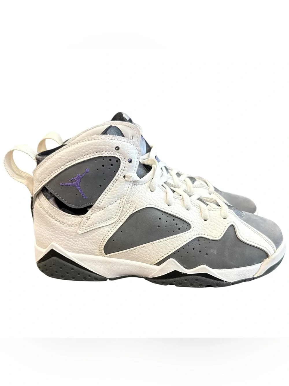 Air Jordan 7 Retro Flint 2021 White Purple Grey DJ2777-100 Size 6Y Womens 7.5